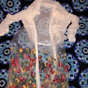 Sheer white and floral cardigan